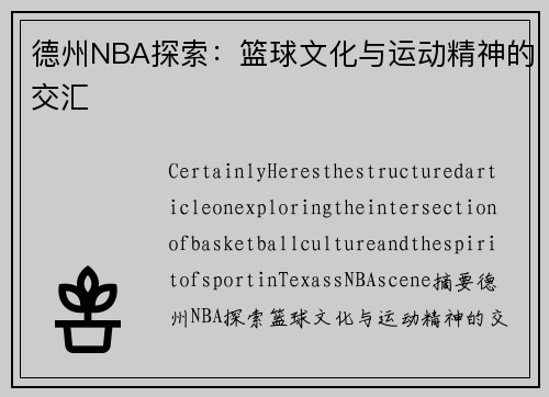 德州NBA探索：篮球文化与运动精神的交汇